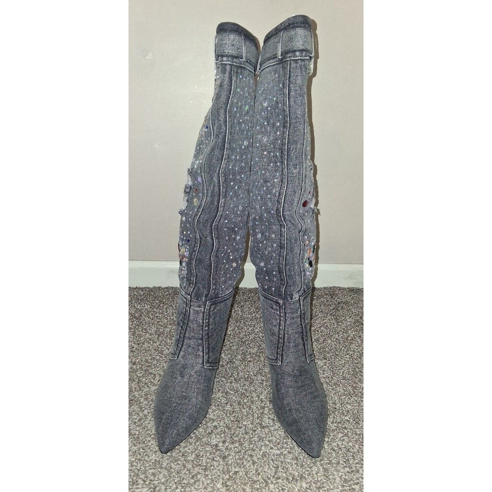 NEW! Women's London Rag Cornik Multi-Color Stone Black Denim Boots, Size 6.5 - Picture 4 of 12